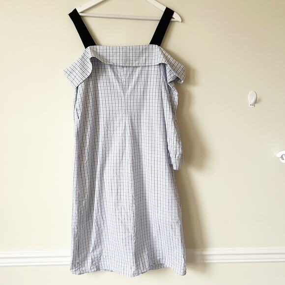 English Factory Plaid Midi Dress Size L Off Shoulder Shirt Full Button Front - Picture 5 of 8